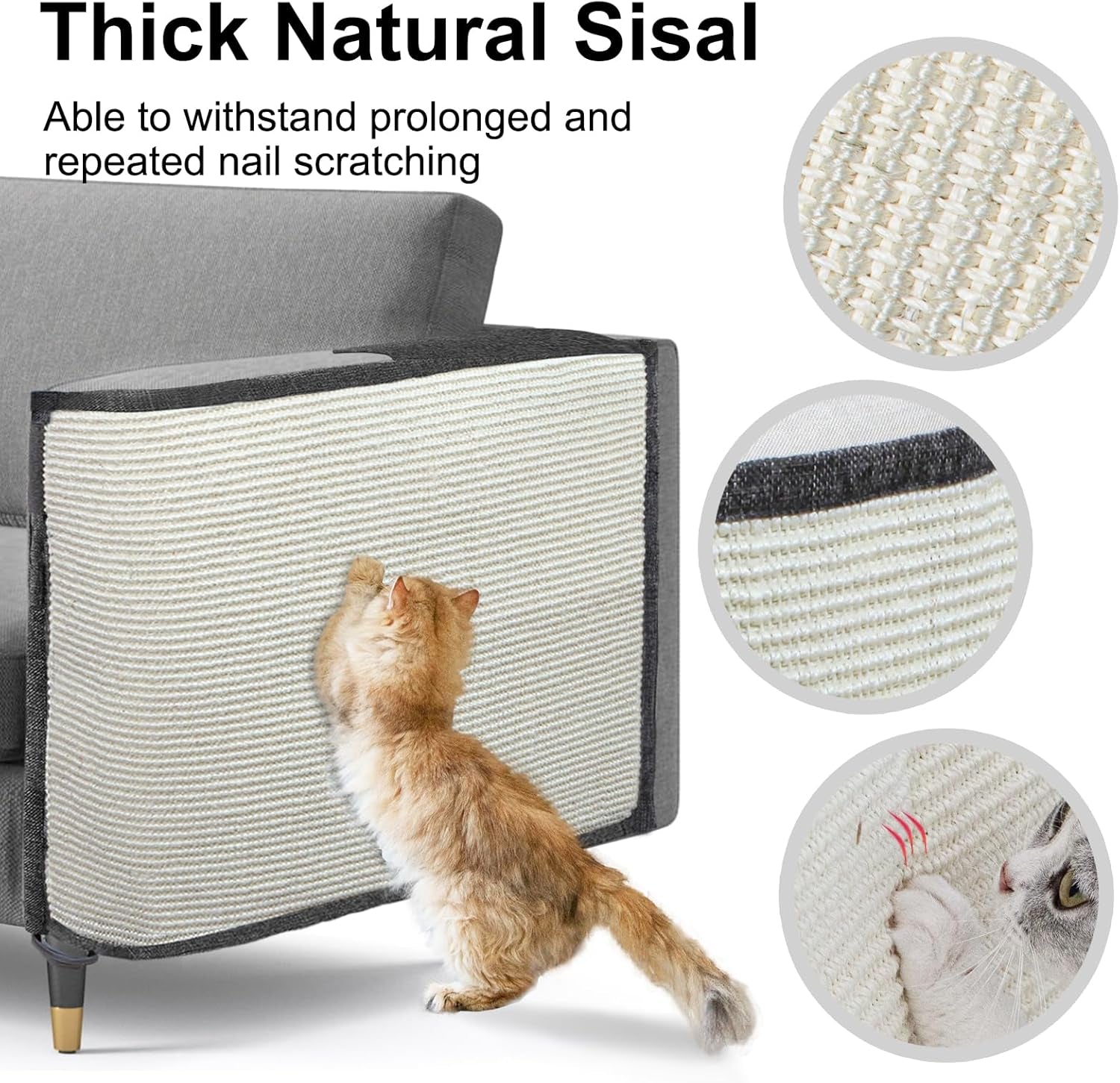 Cat Scratch Sofa Protector,Cat Scratching Couch Protector with 19.7''L*23.6''W Natural Sisal Scratching Mat for Protecting Couch Sofa Chair (Dark Grey/Left Hand)