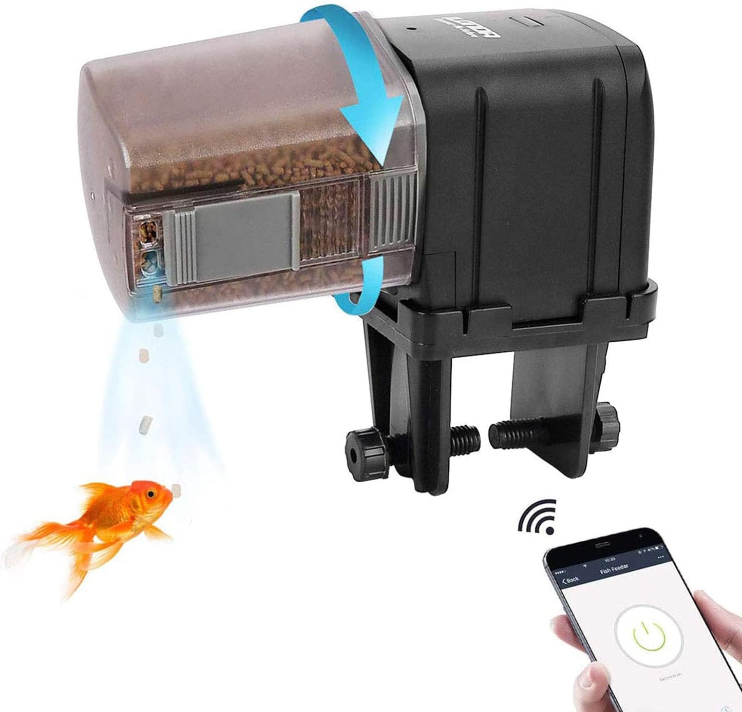 [Upgrade] Wifi Control Automatic Fish Feeder with APP  Aquarium Automatic Fish Feeder, Wifi Control Auto Fish Food Dispenser for Home Office (Black)