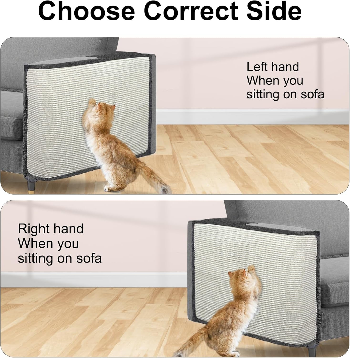 Cat Scratch Sofa Protector,Cat Scratching Couch Protector with 19.7''L*23.6''W Natural Sisal Scratching Mat for Protecting Couch Sofa Chair (Dark Grey/Left Hand)