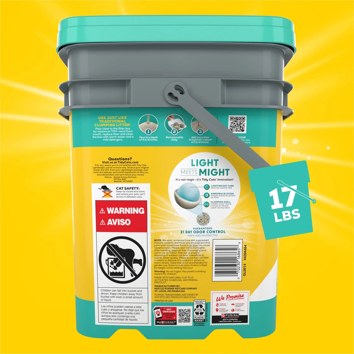 Purina  Free and Clean Lightweight Cat Litter, Unscented, 17 Lb Pail
