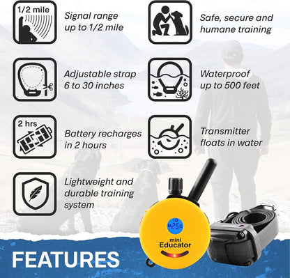 ET-300 Mini E Collar for Dog Training with Remote - 1/2 Mile Range, Waterproof, 100 Blunt Stimulation Levels, Tone or Vibration Mode, Night Light Tracking for Small, Medium & Large Dogs