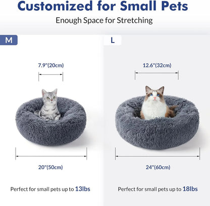 Cat Bed for Indoor Cats, Fluffy round Self Warming Calming Soft Plush Donut Cuddler Cushion Pet Bed for Small Dogs Kittens, 20 Inches