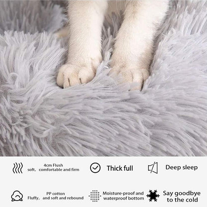 Cat Beds for Indoor Cats,20’’X20’’ Washable Donut Bed,Soft Plush Pet Cushion,Waterproof Bottom Fluffy Dog and Cat Calming and Self-Warming Bed for Sleep Improvement,Grey