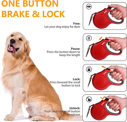 16 ft Retractable Dog Leash with Bag Dispenser (M, Red)