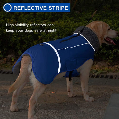 Warm Dog Coat Reflective Dog Jacket, Waterproof Dog Winter Coat Turtleneck Dog Clothes for Cold Weather, Thick Fleece Dog Snowsuit Christmas Dog Vest Pet Apparel for Small Medium Large Dogs 2XL
