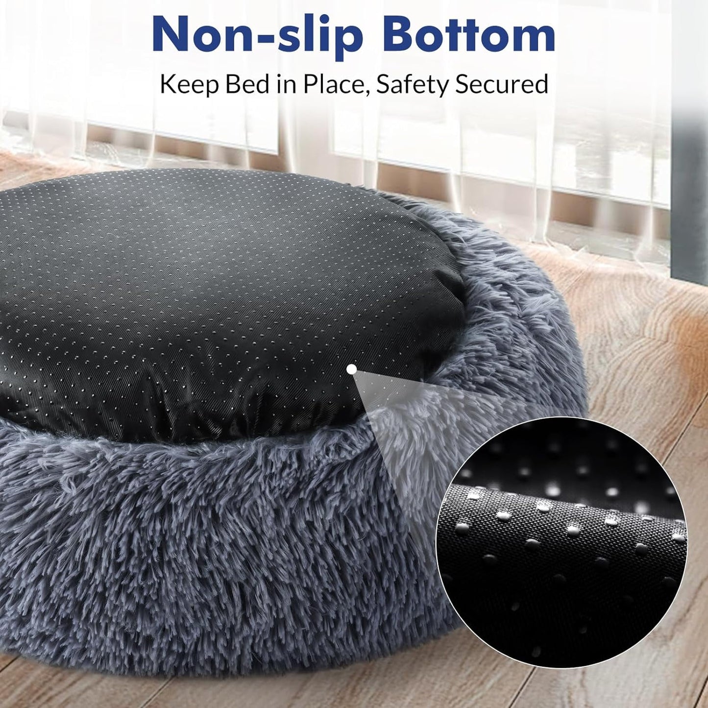 Cat Bed for Indoor Cats, Fluffy round Self Warming Calming Soft Plush Donut Cuddler Cushion Pet Bed for Small Dogs Kittens, 20 Inches