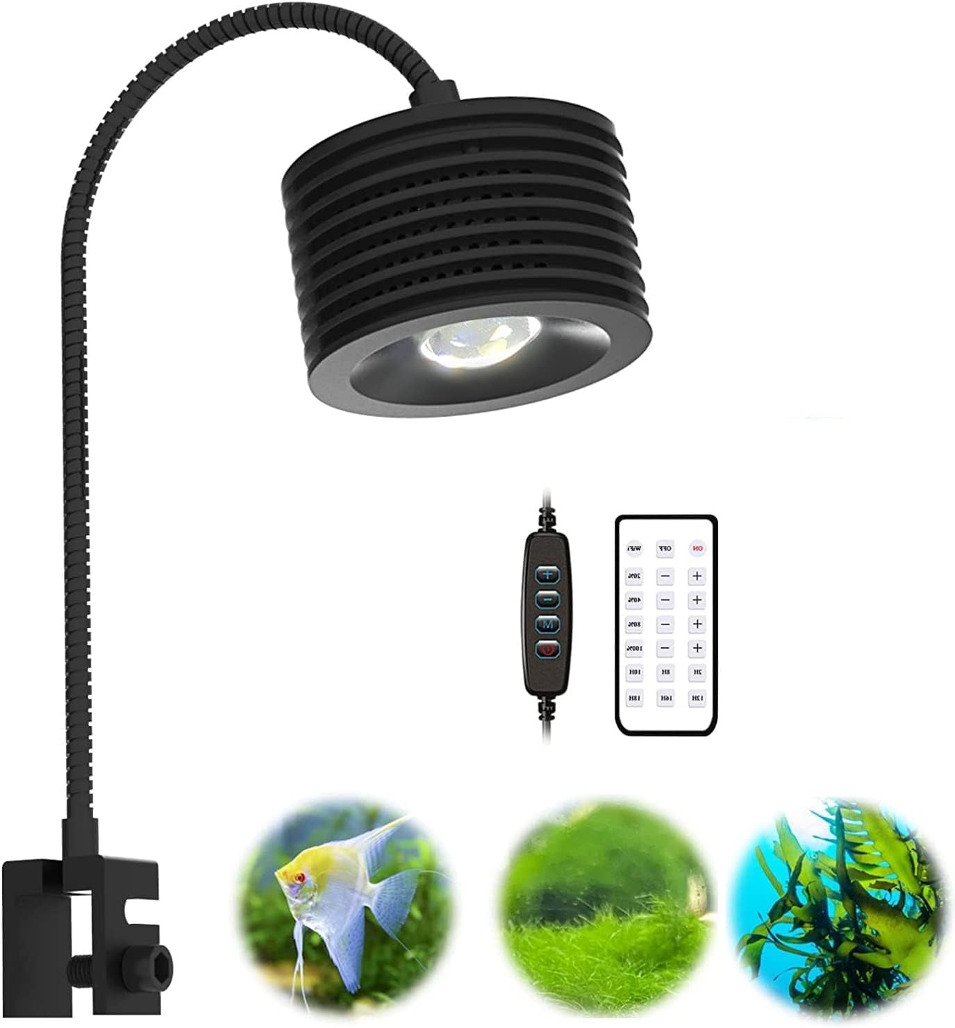 Full Spectrum Aquarium Light, 4 Channels Remote Control，Adjustable Gooseneck Freshwater Super Bright Fish Tank Light for Planted Nano Freshwater Aquarium Tank (A20 16W