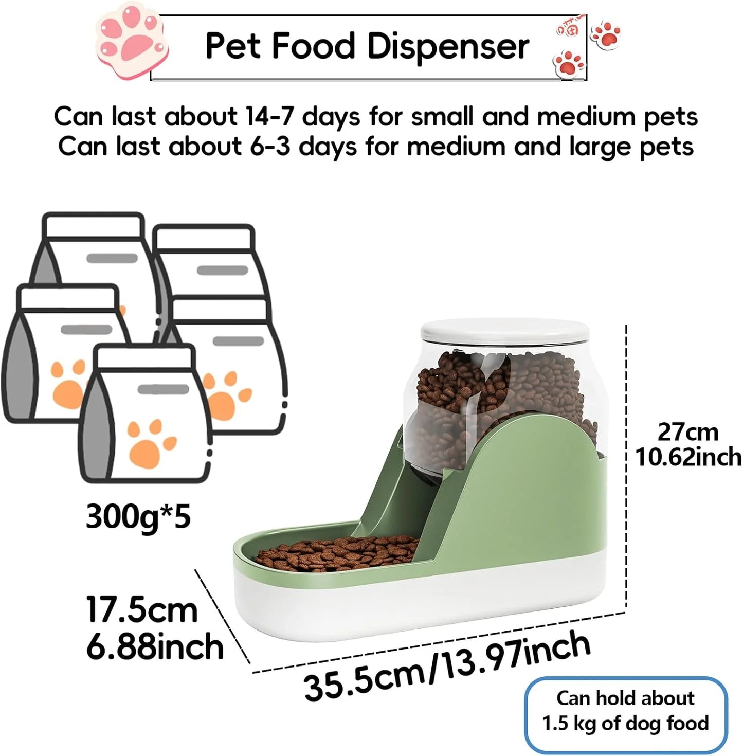 Gravity Auto Pet Feeder, Large 1-Gallon Capacity