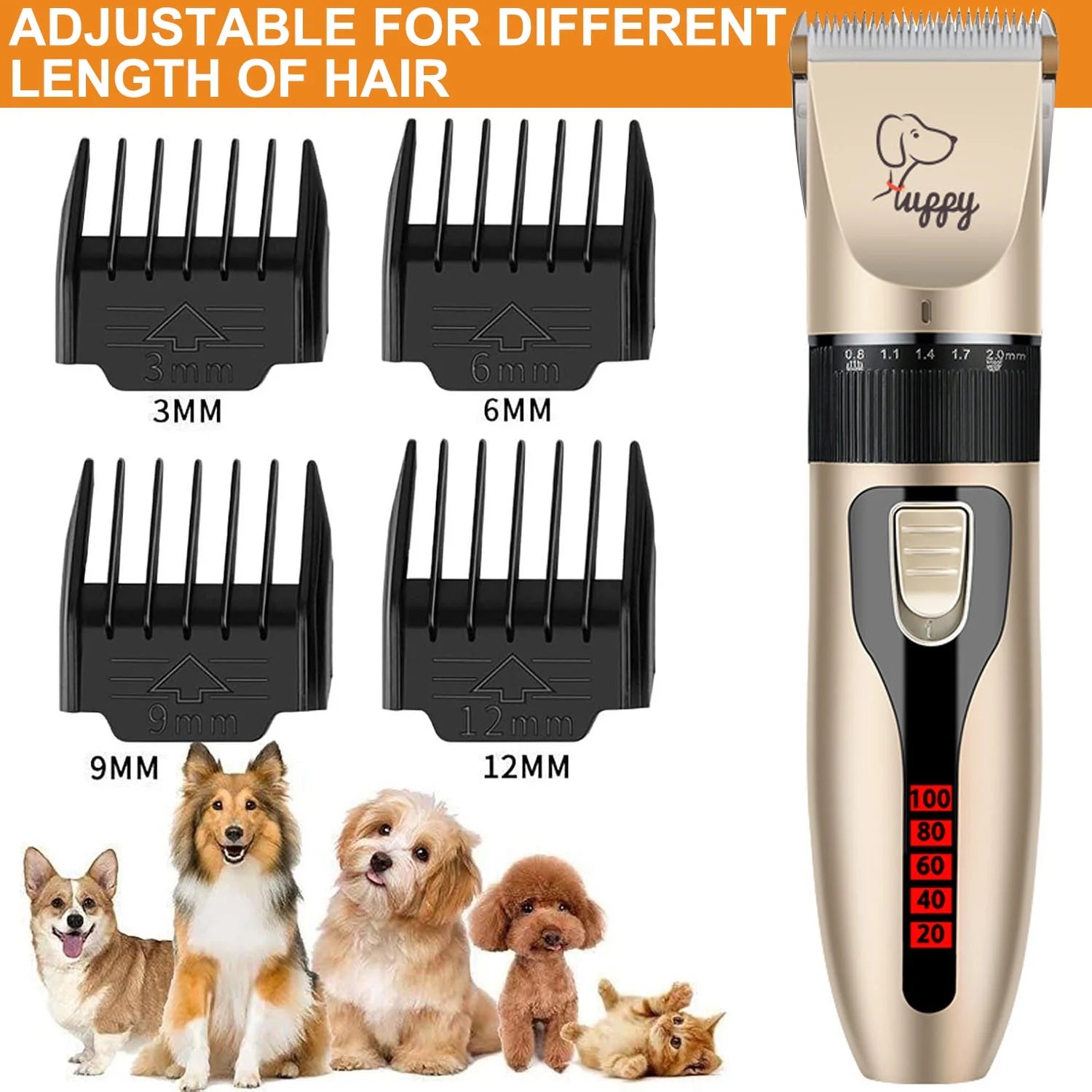 Low-Noise Cordless Pet Clippers Kit for Thick Coats