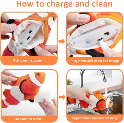 Cat Toy Flopping Fish - Interactive Cat Toy for Indoor Bored Cats, Automatic Moving Floppy Fish Dog Toy, 11" Realistic Electric Kitten Kicker Exercise Stuff with Catnip Silvervine