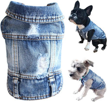 Jean Jacket Puppy Blue Denim Lapel Vest Coat Costume, Dog Boy Girl T-Shirt Clothes, Cool Funny Apparel Outfits, Machine Washable Dog Cat Outfits (S) Medium