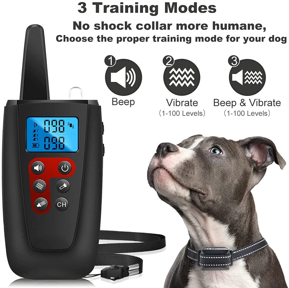 No Shock Dog Training Collar, 3300Ft Range Vibrating Dog Collar, IPX7 Waterproof Dog Training Collar with Remote, Only Sound and Vibration Collar for Training Dogs