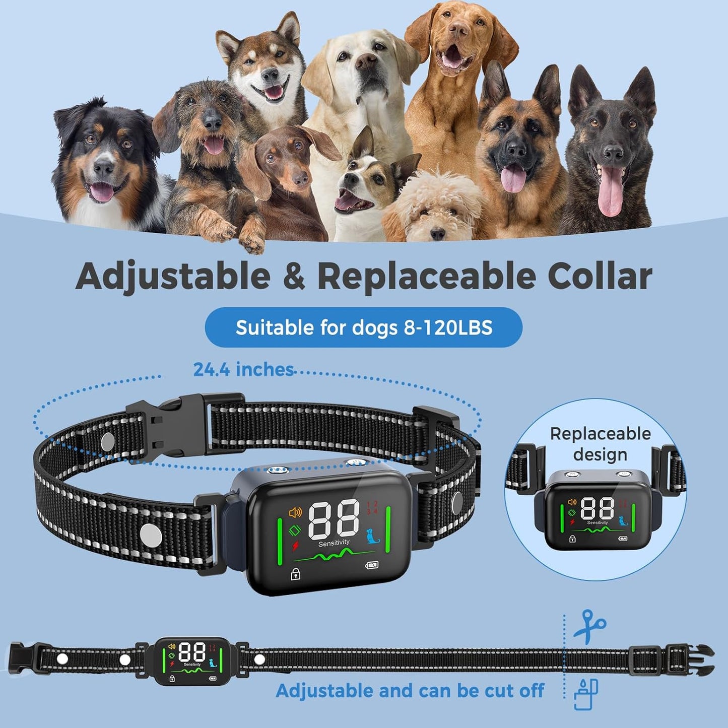 Dog Training Collar with Automatic No Barking Mode Remote 2600FT Dog Shock Collar with Replacement Strap (Gray)