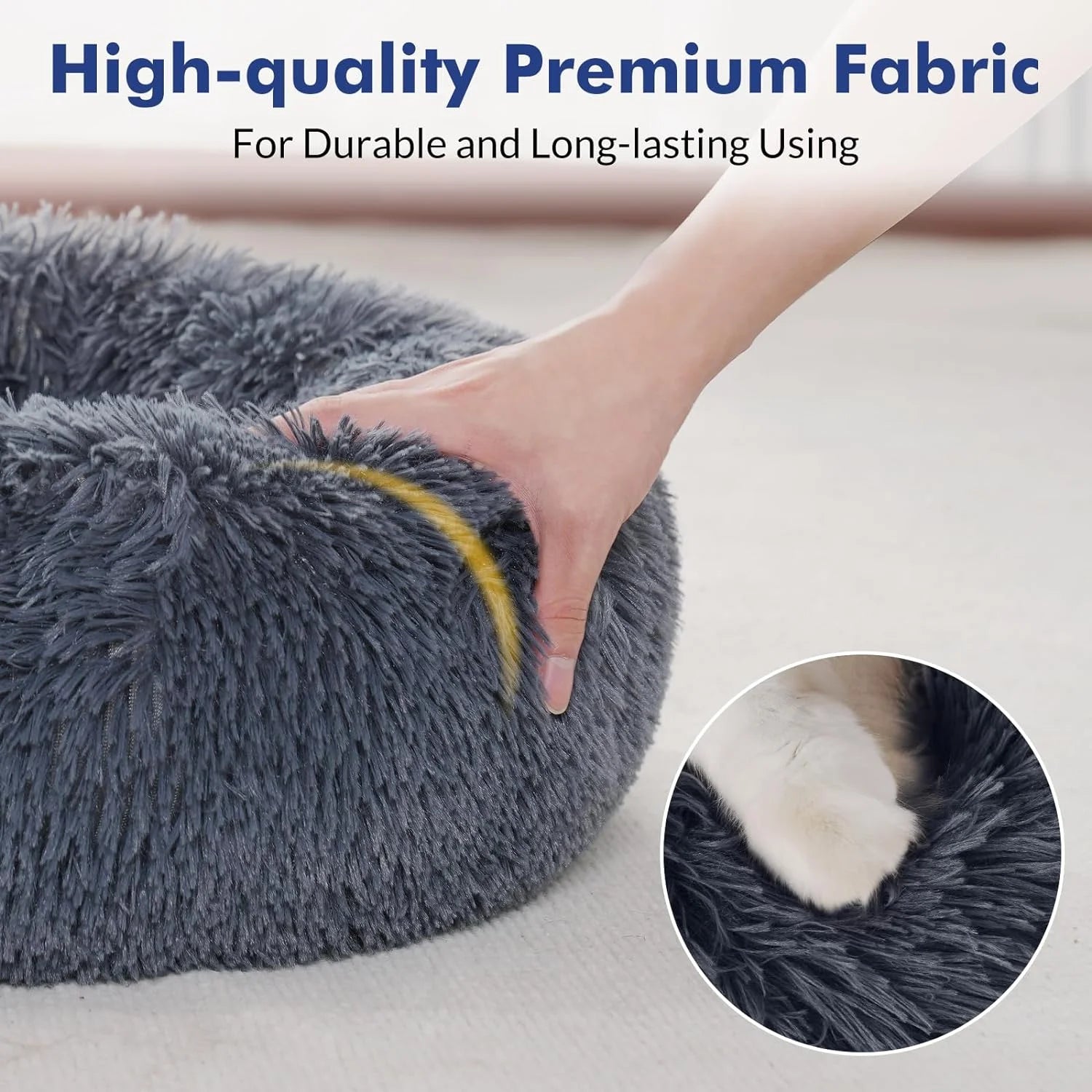 Cat Bed for Indoor Cats, Fluffy round Self Warming Calming Soft Plush Donut Cuddler Cushion Pet Bed for Small Dogs Kittens, 20 Inches