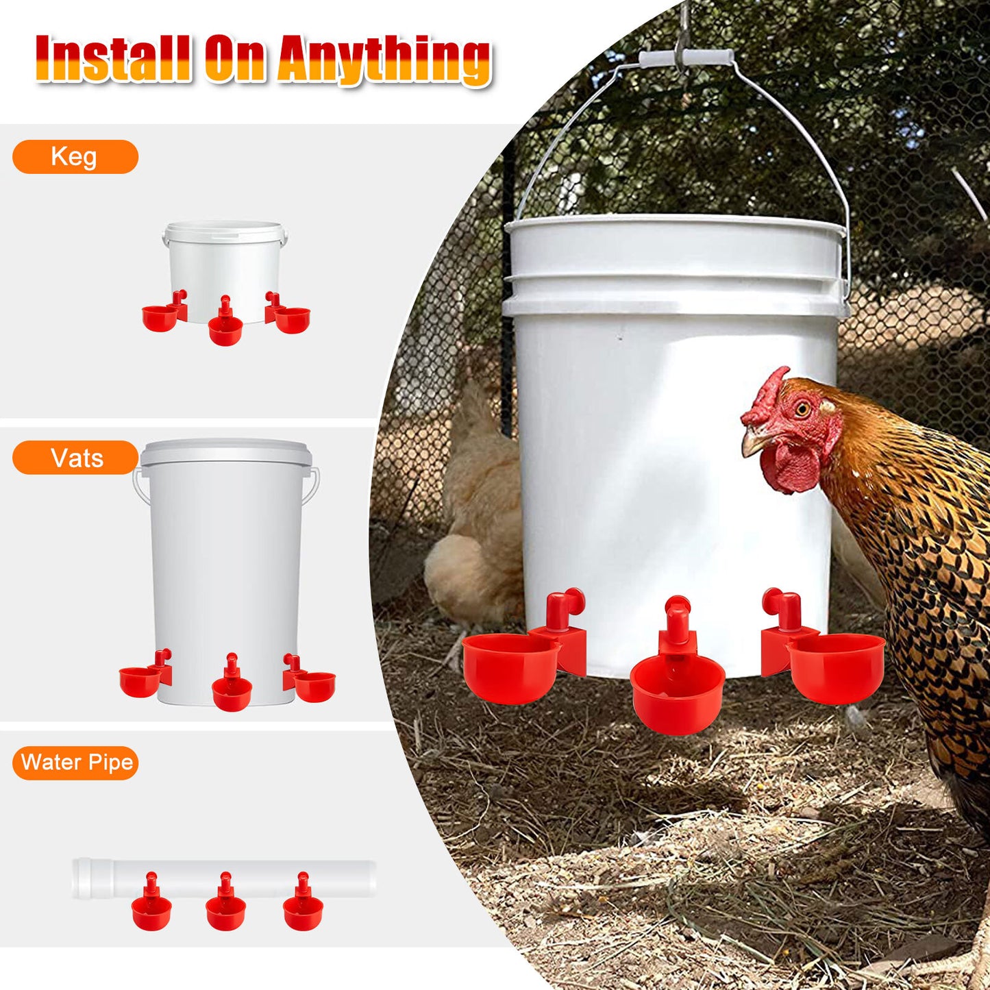 12X Chicken Automatic Watering Cups, Drinker Waterer, for Duck Quail Hen Poultry