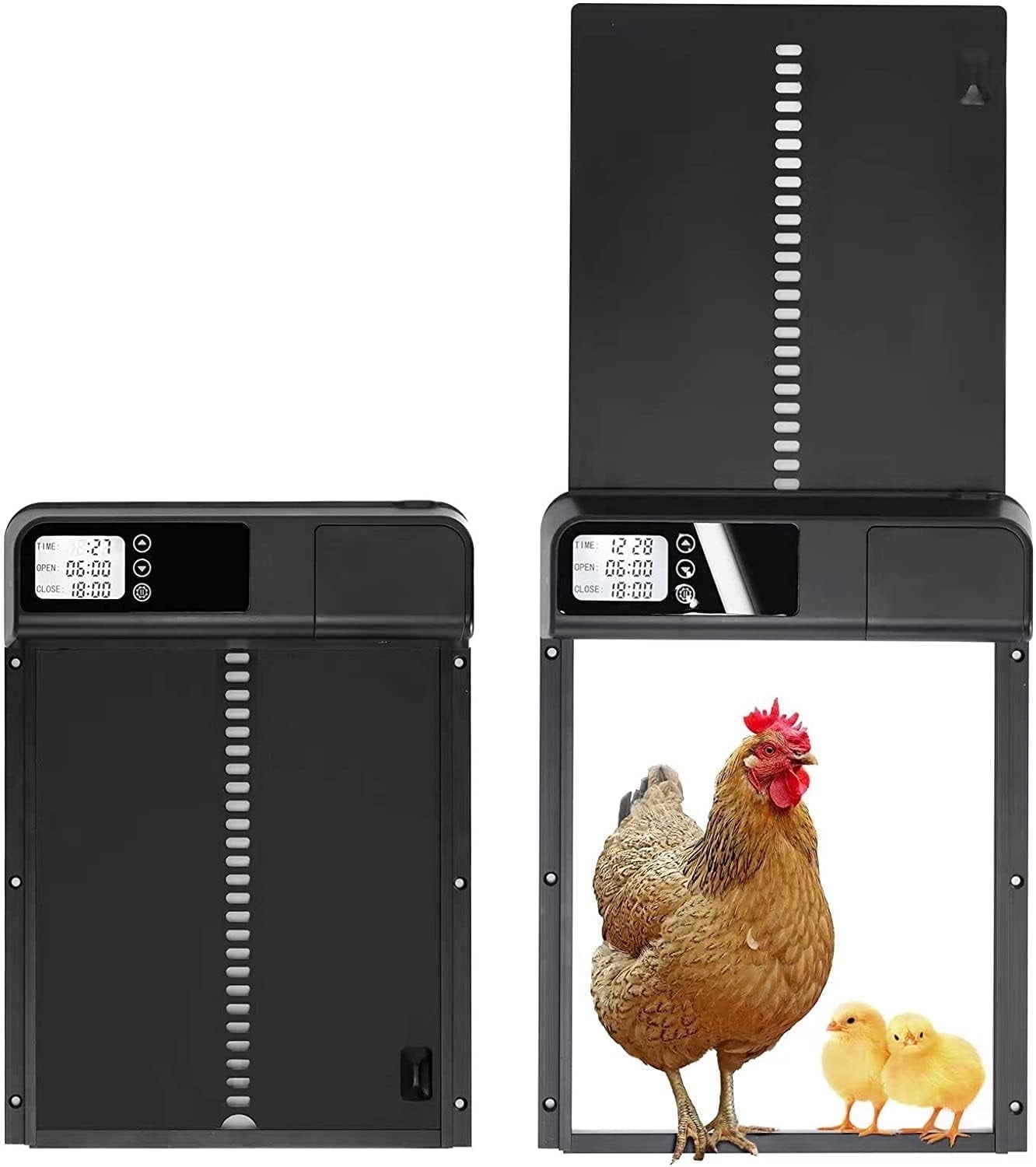 Automatic Chicken Coop Door, Aluminum Weatherproof Coops Door Opener with Timer, Predator Resistant Self-Locking Auto Chicken Doors for Home & Farm
