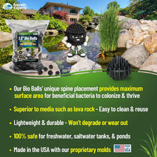 Bio Balls Filter Media Bulk, 1.5 Inch Large Bio Balls for Pond & Aquarium Filters, Pond Filter Media for Outdoor Ponds, (100 Count with 10" X 12" Mesh Bag, 1.5 Inch)