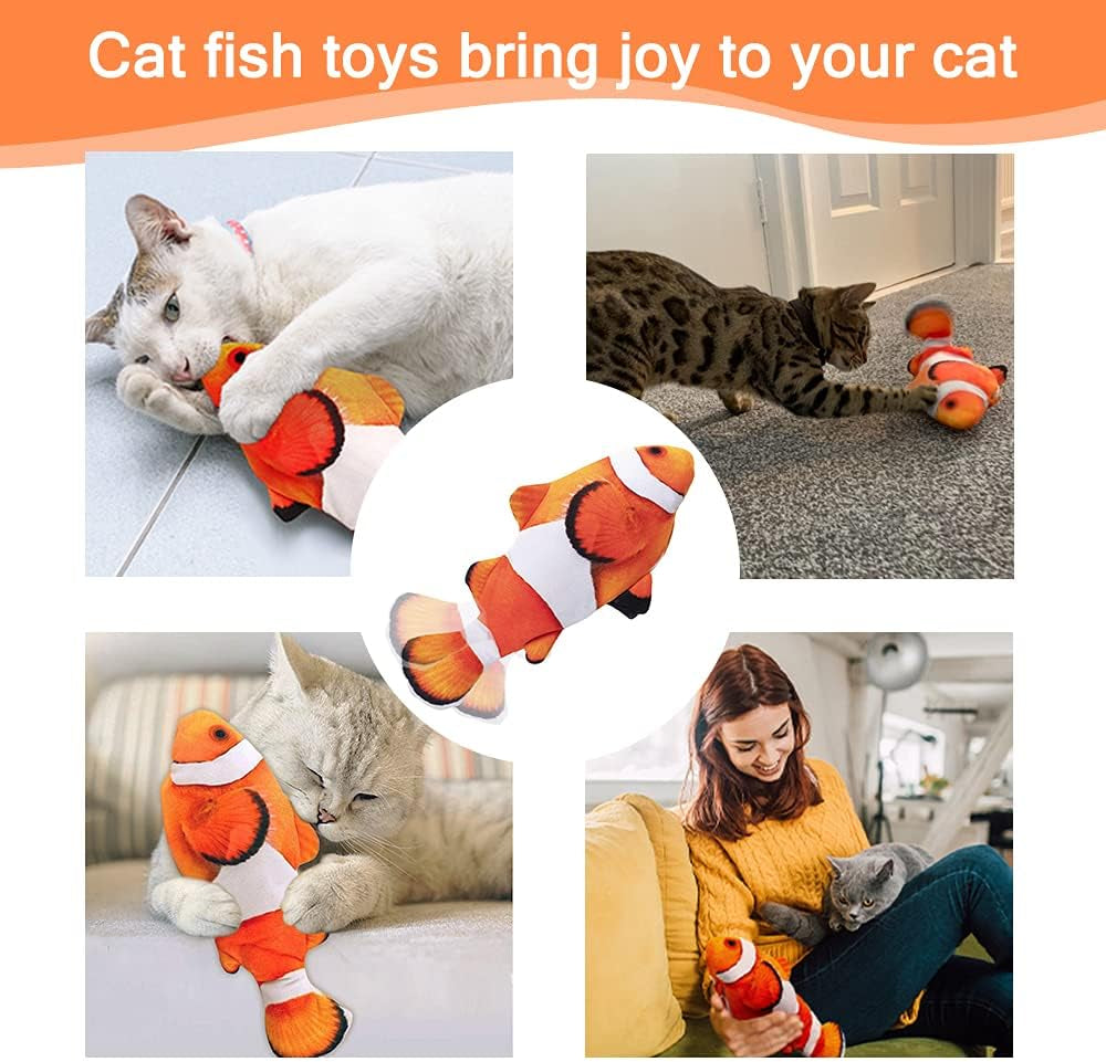 Cat Toy Flopping Fish - Interactive Cat Toy for Indoor Bored Cats, Automatic Moving Floppy Fish Dog Toy, 11" Realistic Electric Kitten Kicker Exercise Stuff with Catnip Silvervine