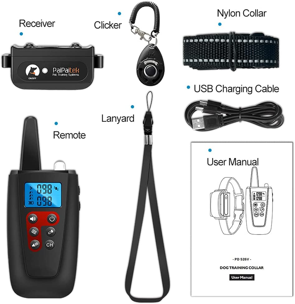No Shock Dog Training Collar, 3300Ft Range Vibrating Dog Collar, IPX7 Waterproof Dog Training Collar with Remote, Only Sound and Vibration Collar for Training Dogs