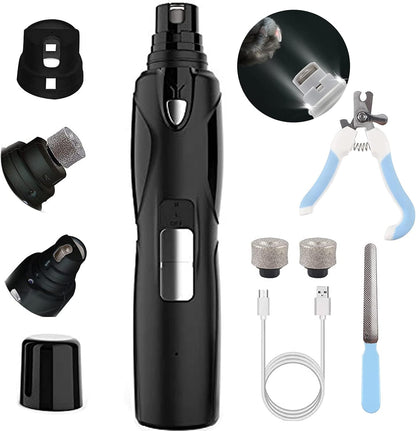 Quiet 3-Speed Rechargeable Pet Nail Grinder with LED Lights