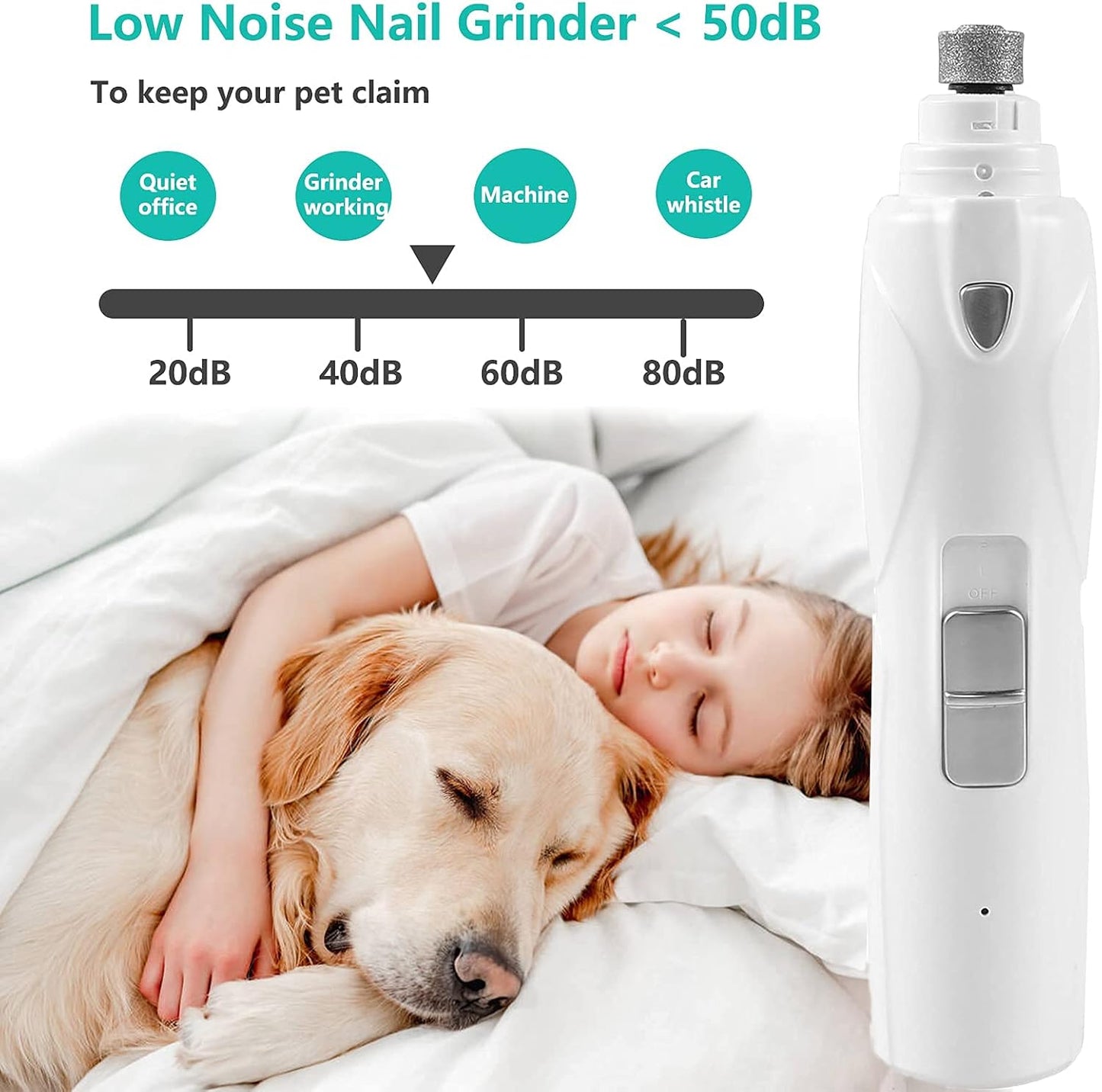 Quiet 3-Speed Rechargeable Pet Nail Grinder with LED Lights