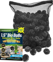 Bio Balls Filter Media Bulk, 1.5 Inch Large Bio Balls for Pond & Aquarium Filters, Pond Filter Media for Outdoor Ponds, (100 Count with 10" X 12" Mesh Bag, 1.5 Inch)
