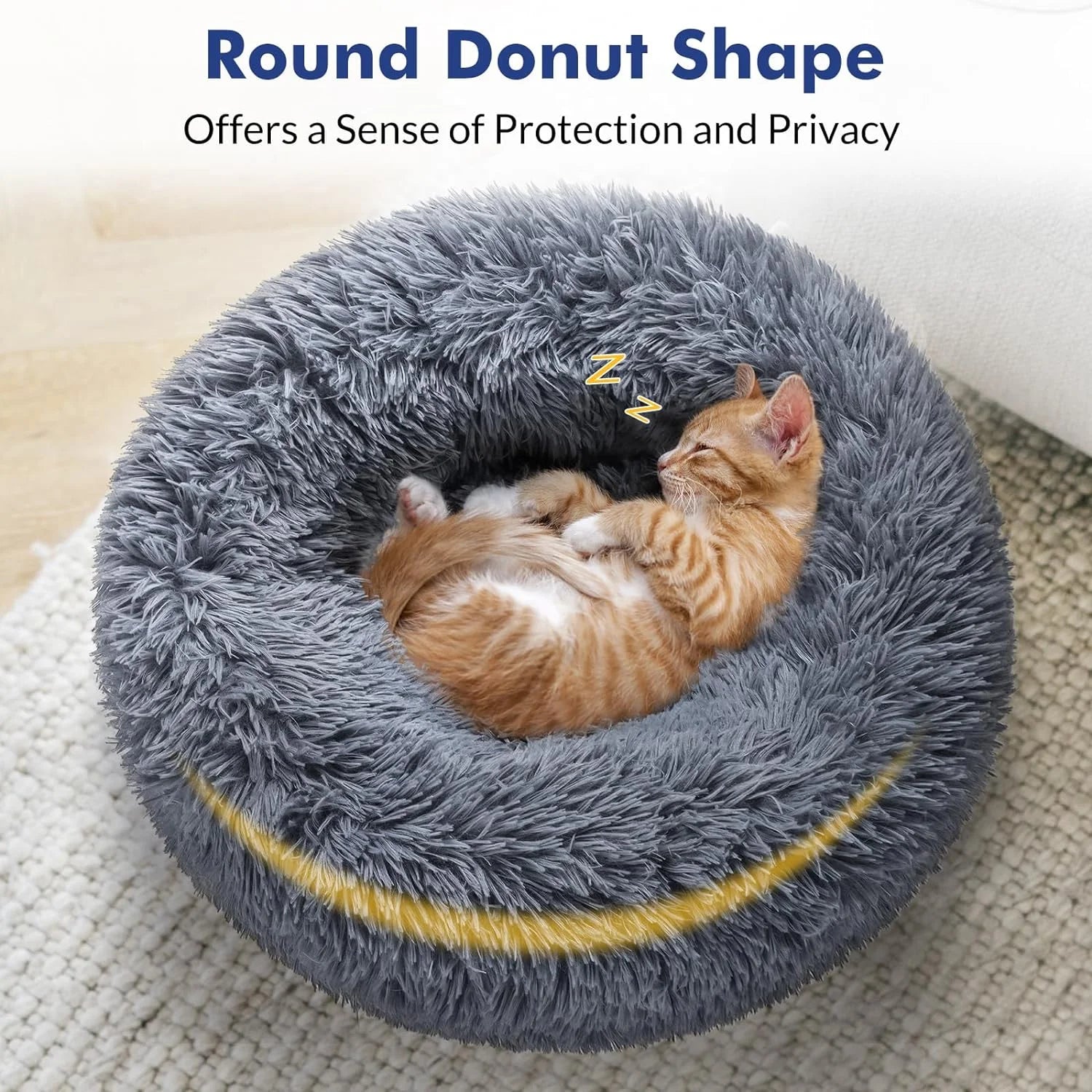 Cat Bed for Indoor Cats, Fluffy round Self Warming Calming Soft Plush Donut Cuddler Cushion Pet Bed for Small Dogs Kittens, 20 Inches