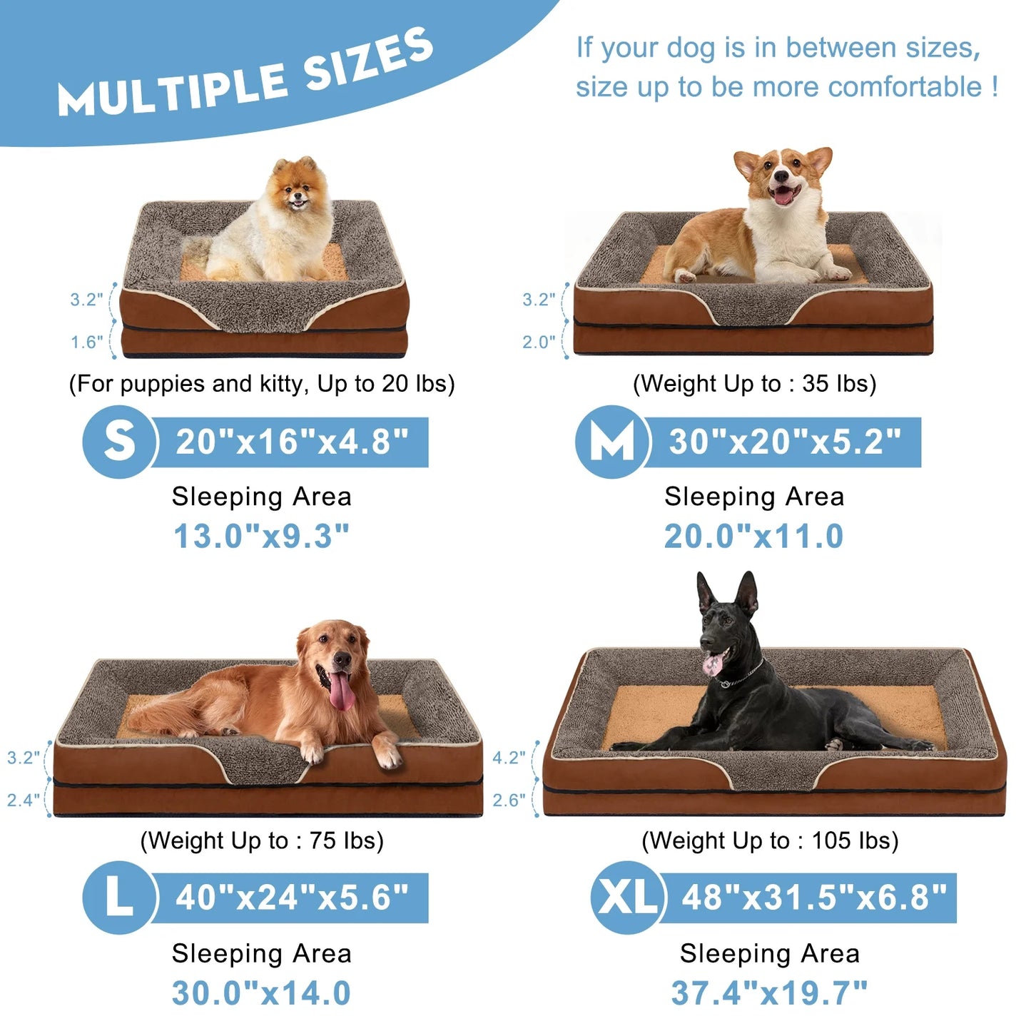 Orthopedic Egg Crate Dog Bed Sofa, Size S (20" x 16")