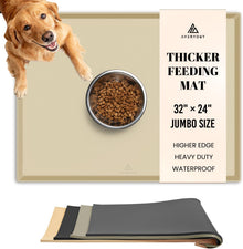 32X24'' Silicone Dog Mat for Food and Water, 0.63'' Edge Dog Food Bowl Mats for Floor Waterproof, Dogs Water Mat for Sloppy Drinker, Non Slip Rubber Pet Feeding Mats for Indoor Dogs and Cats