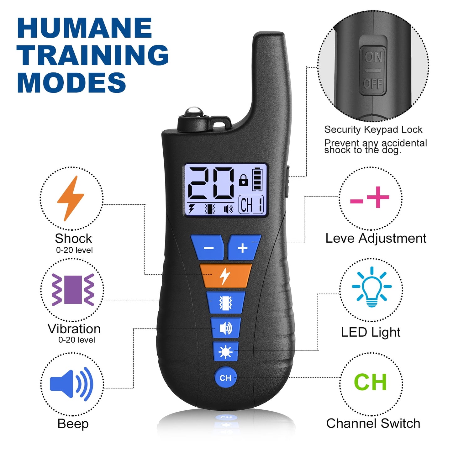 Dog Shock Collar with Remote, Waterproof Rechargeable Dog Training Collar for Small Medium Large Dogs, Electronic Collar with Sound, Vibration, and Electric Shock