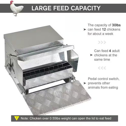 30 Lbs. Capacity Automatic Chicken Poultry Feeder with a Galvanized Steel and Aluminium Build