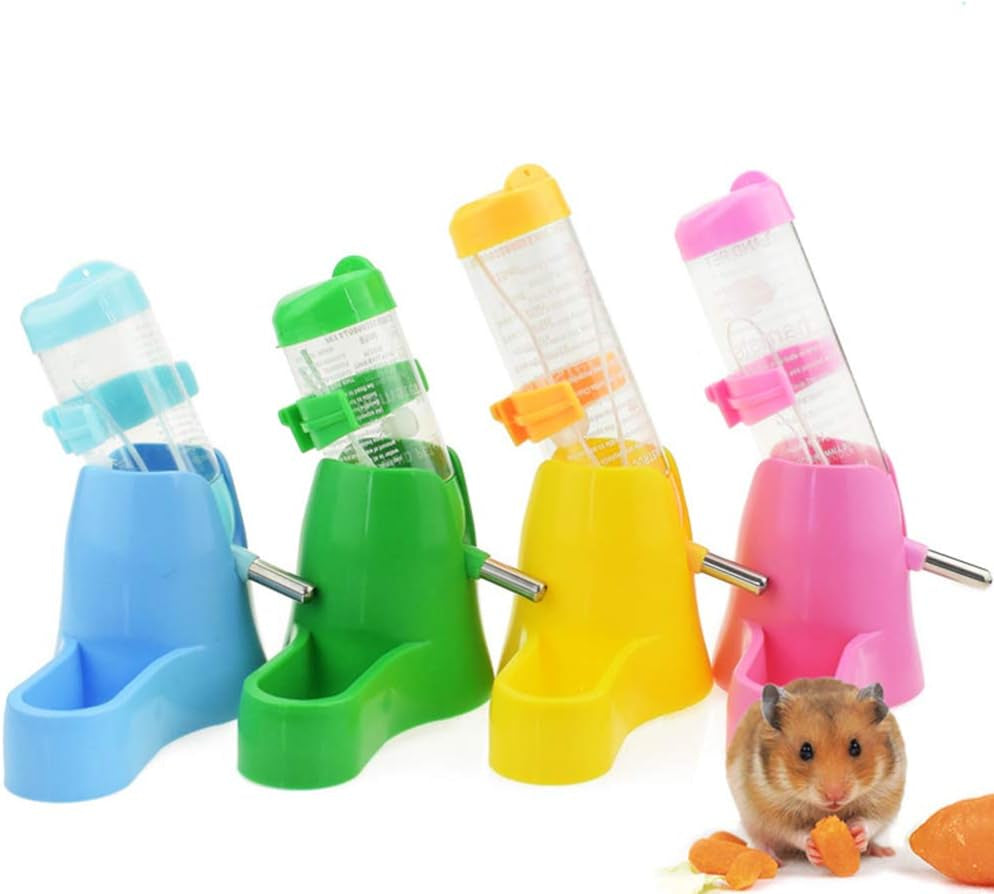 Hamster Water Bottle, Pet Dispenser for Cage with Base Hut Small Pet Nest Hamster Water Bottle Holder(Pink)