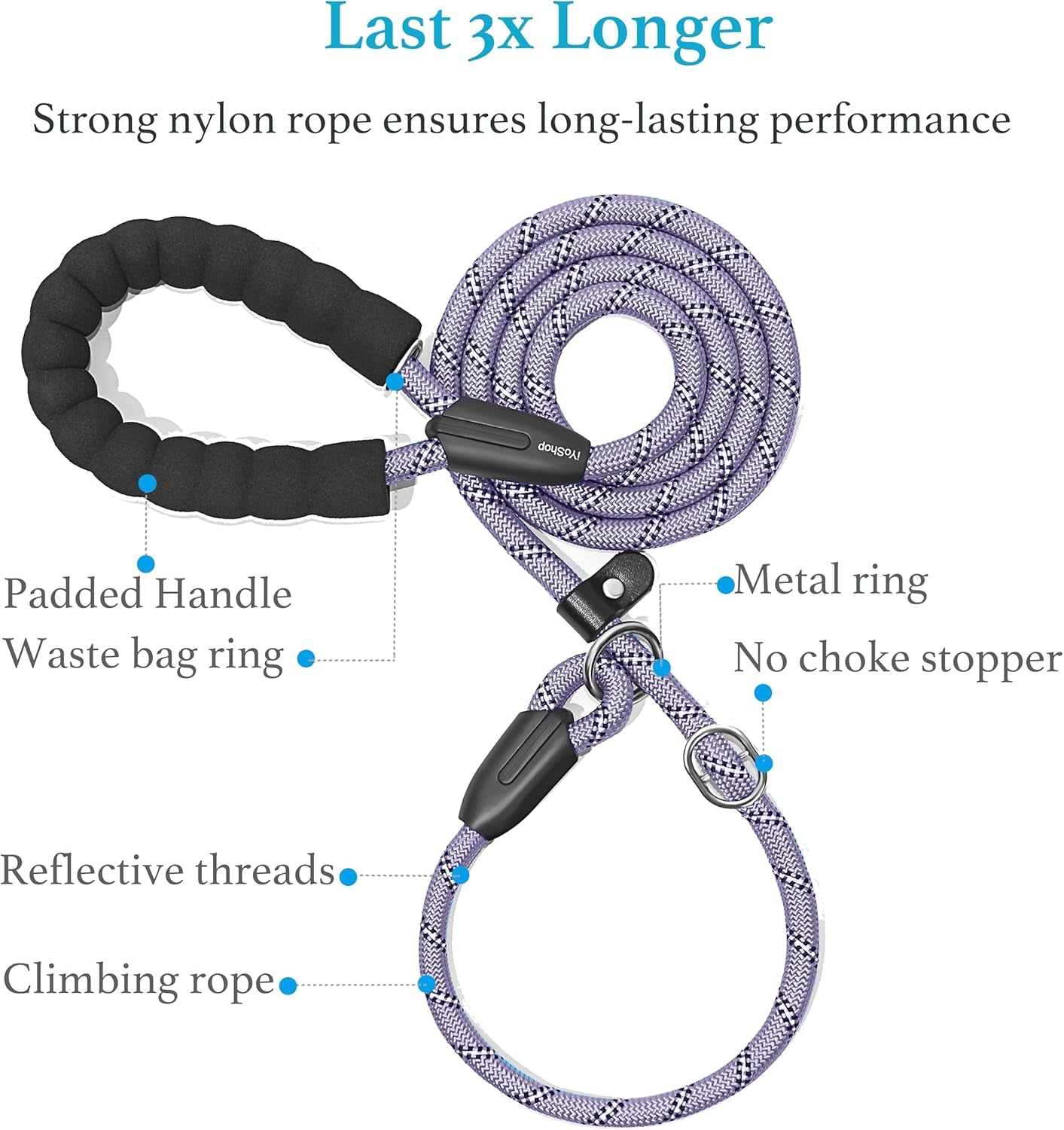 Lavender Slip Lead Dog Leash 1/2" x 6 FT
