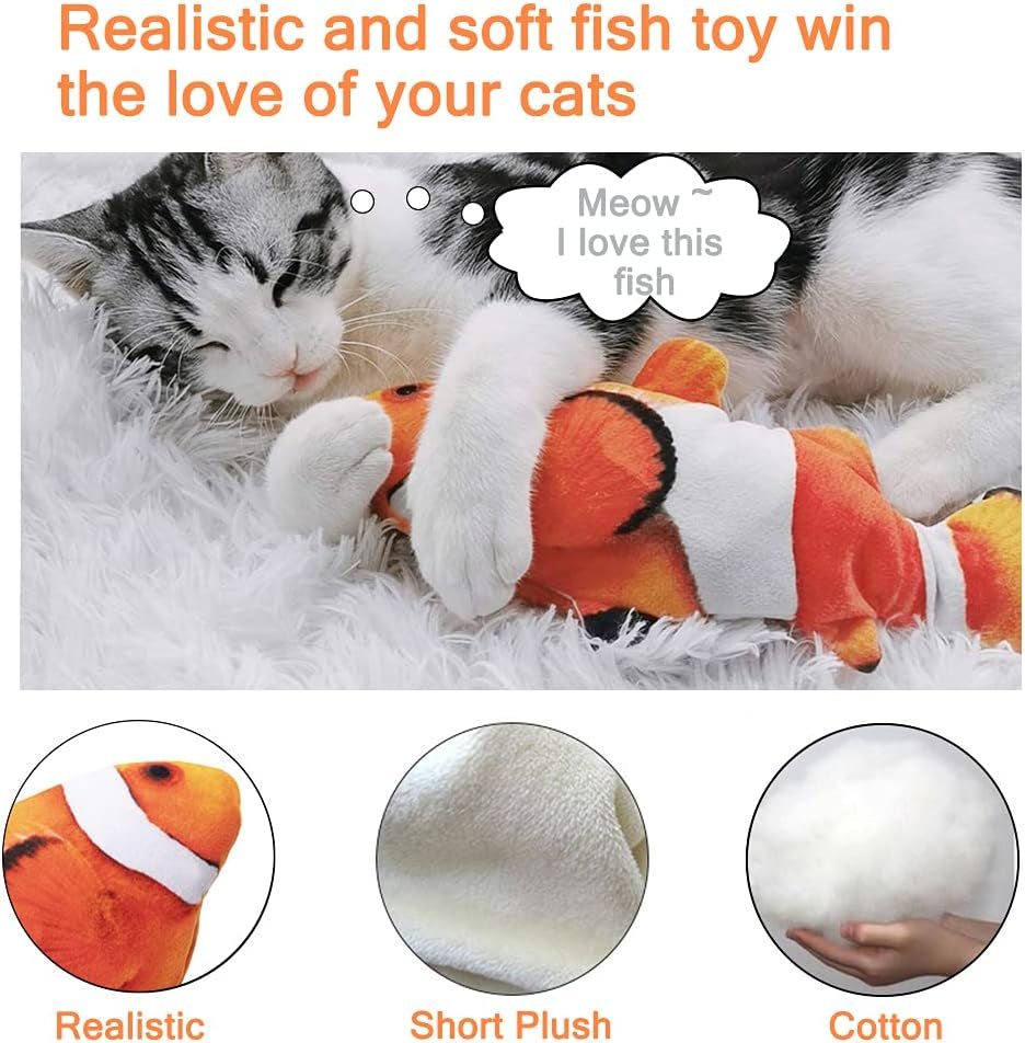 Cat Toy Flopping Fish - Interactive Cat Toy for Indoor Bored Cats, Automatic Moving Floppy Fish Dog Toy, 11" Realistic Electric Kitten Kicker Exercise Stuff with Catnip Silvervine