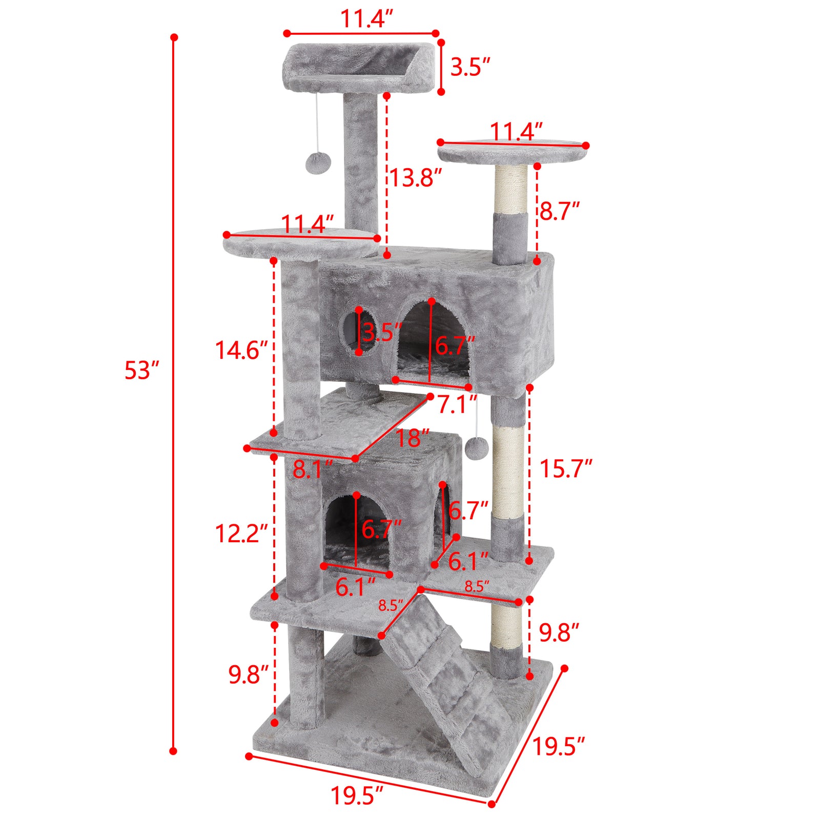 Activity Tower Pet Cat Tree 53" Kitty Furniture with Sisal-Covered Scratch Post