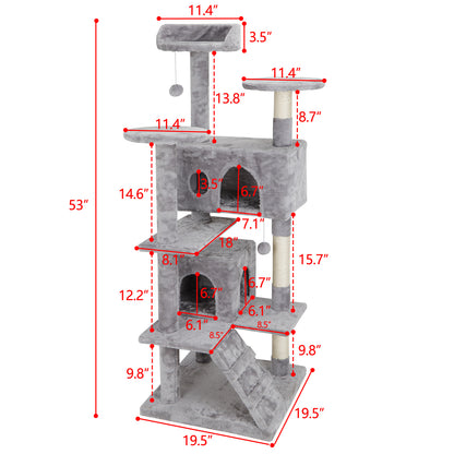 Activity Tower Pet Cat Tree 53" Kitty Furniture with Sisal-Covered Scratch Post