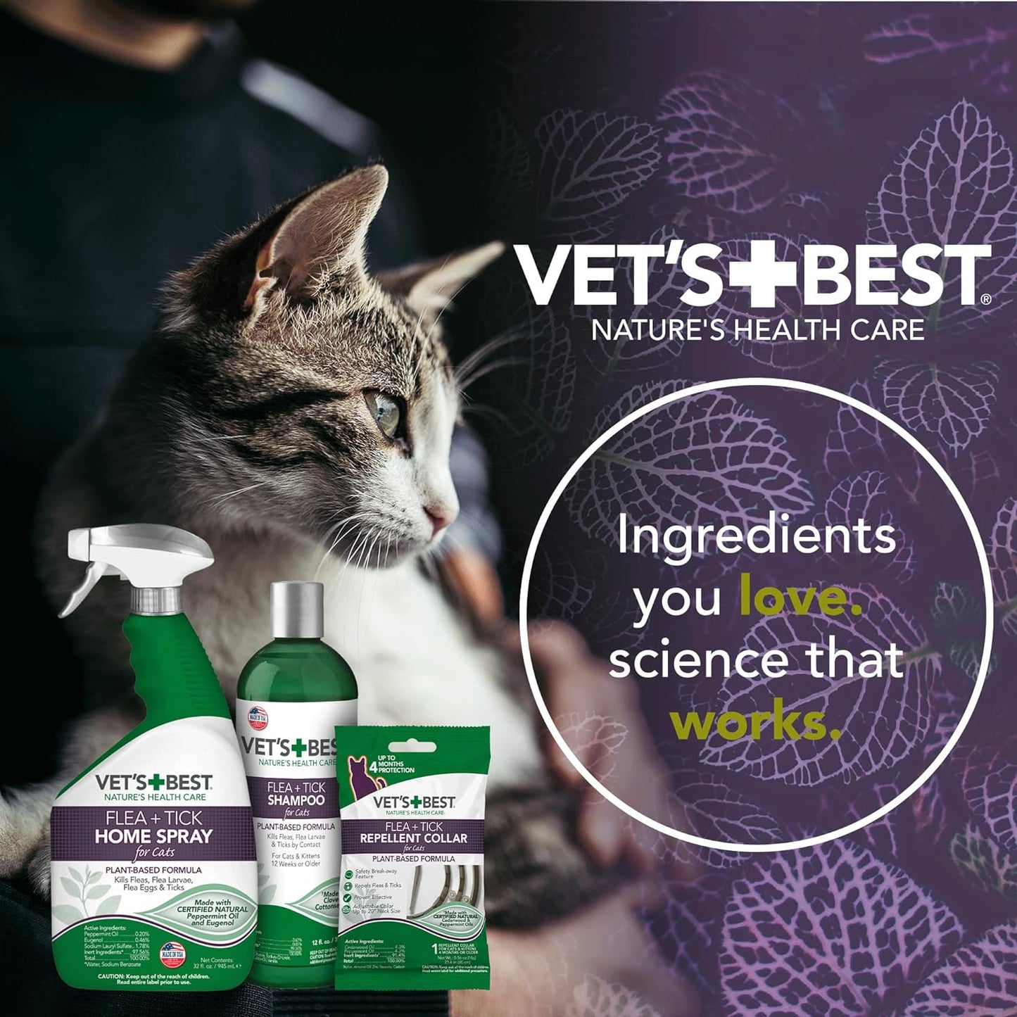 Natural Flea and Tick Home Spray for Cats – Natural Plant-Based Formula with Certified Essential Oils – Indoor Flea Treatment for Home Use – Safe and Deet-Free – 32 Oz Bottle
