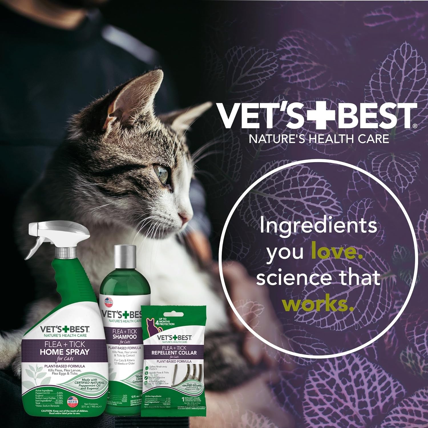 Natural Flea and Tick Home Spray for Cats – Natural Plant-Based Formula with Certified Essential Oils – Indoor Flea Treatment for Home Use – Safe and Deet-Free – 32 Oz Bottle