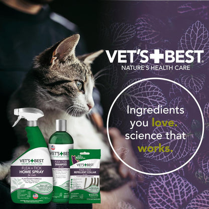 Natural Flea and Tick Home Spray for Cats – Natural Plant-Based Formula with Certified Essential Oils – Indoor Flea Treatment for Home Use – Safe and Deet-Free – 32 Oz Bottle