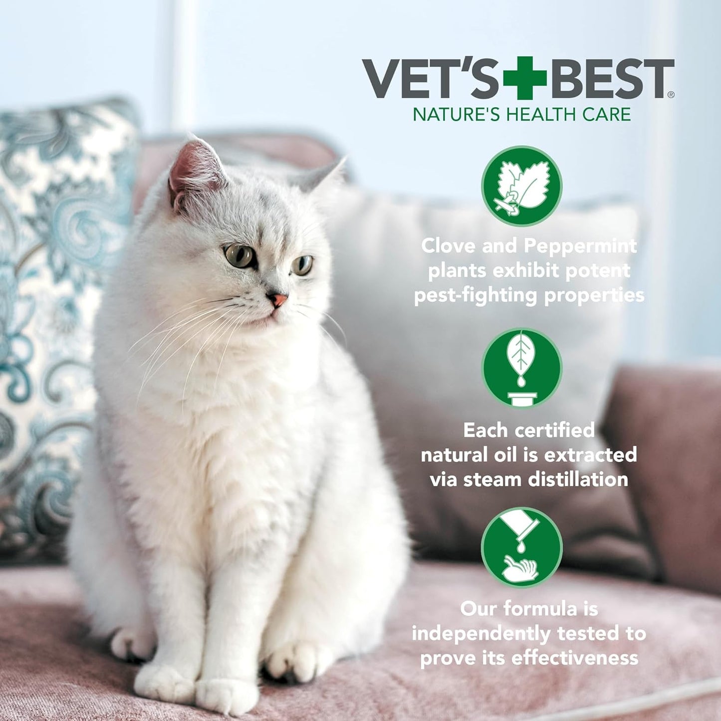 Natural Flea and Tick Home Spray for Cats – Natural Plant-Based Formula with Certified Essential Oils – Indoor Flea Treatment for Home Use – Safe and Deet-Free – 32 Oz Bottle