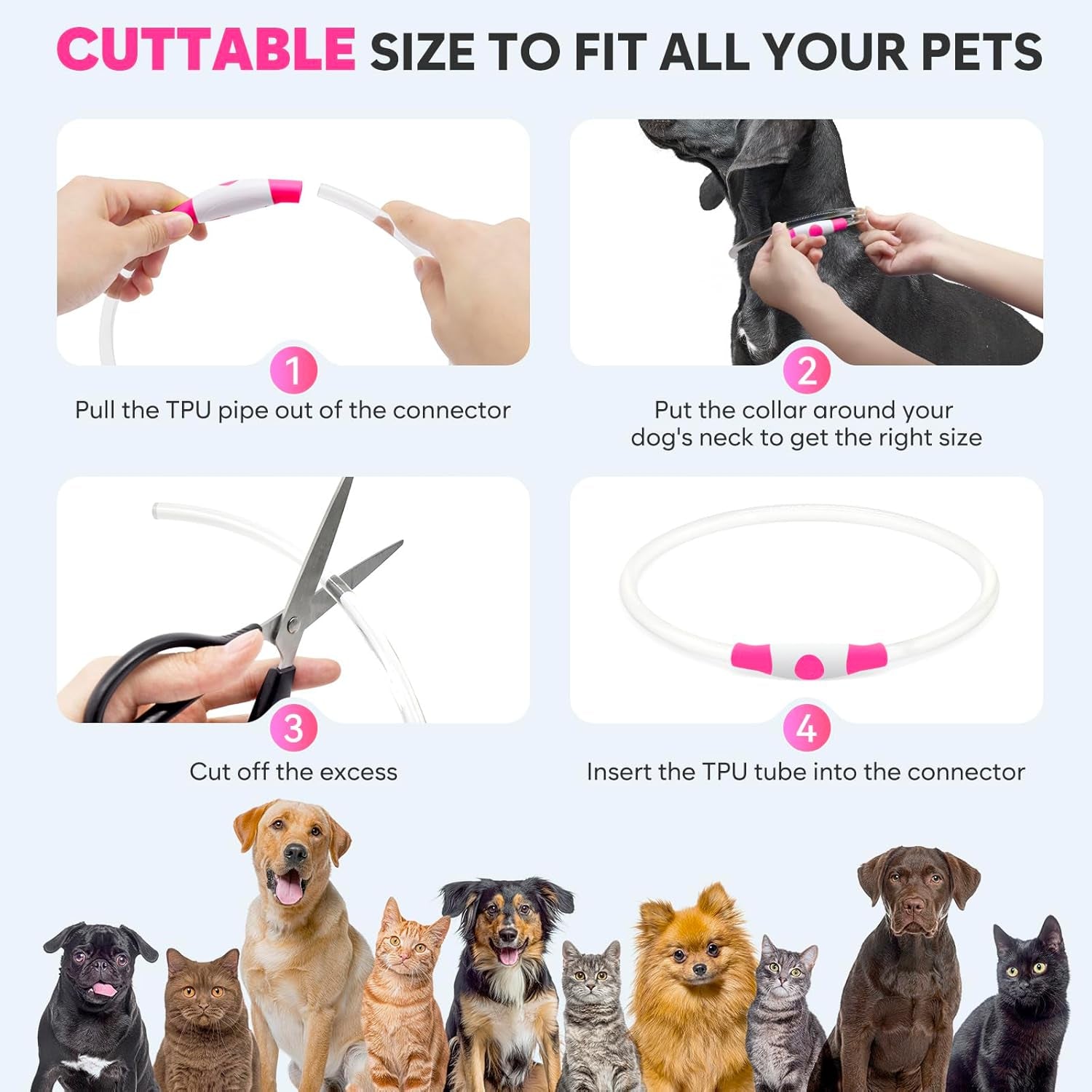 Rechargeable Waterproof LED Dog Collar for Night Visibility (Pink)