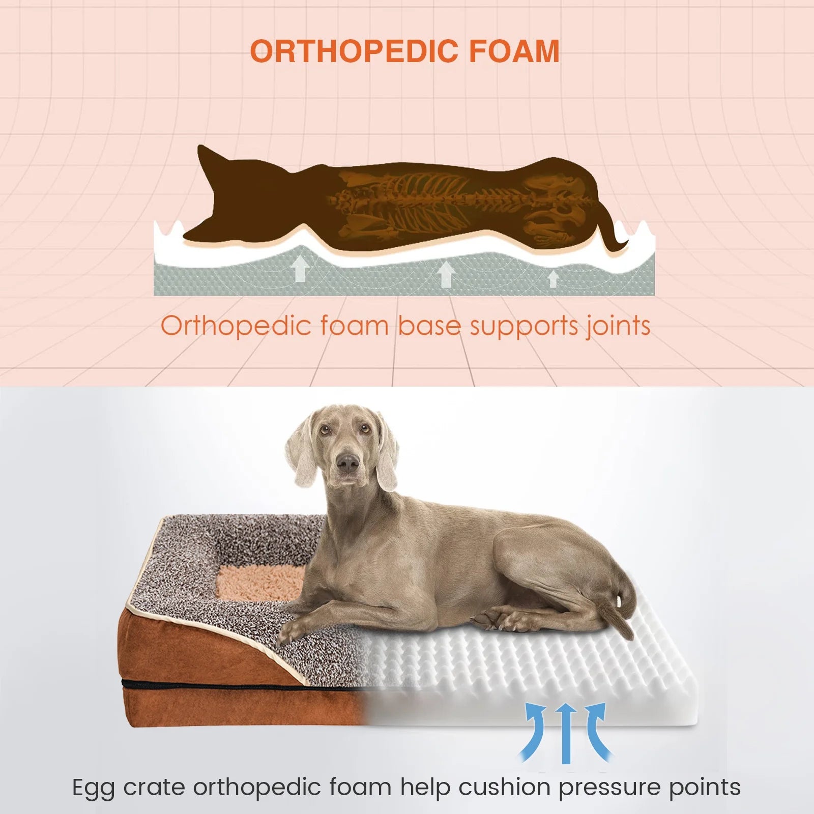 Orthopedic Egg Crate Dog Bed Sofa, Size S (20" x 16")