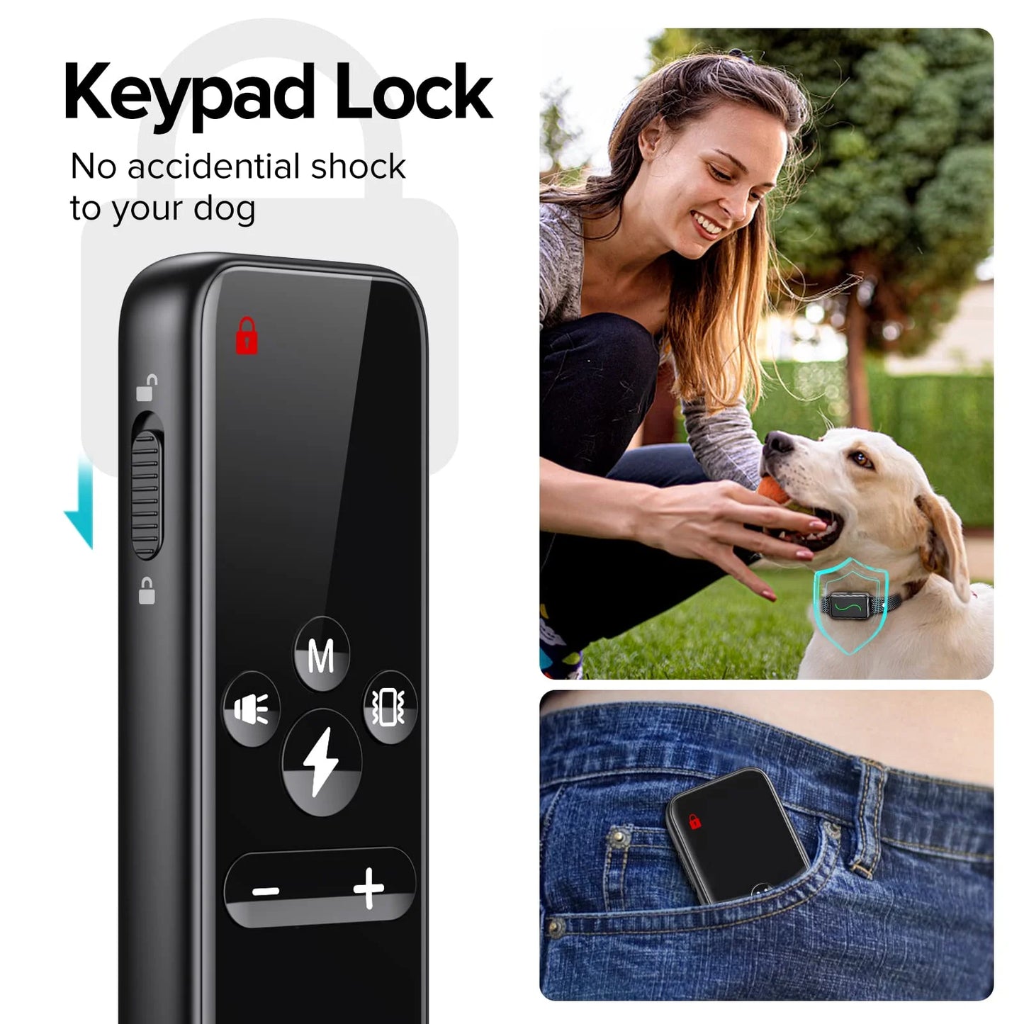 Dog Shock Collar, Dog Training Collar with Remote, IPX7 Waterproof with 3 Training Modes, Suitable for All Breeds