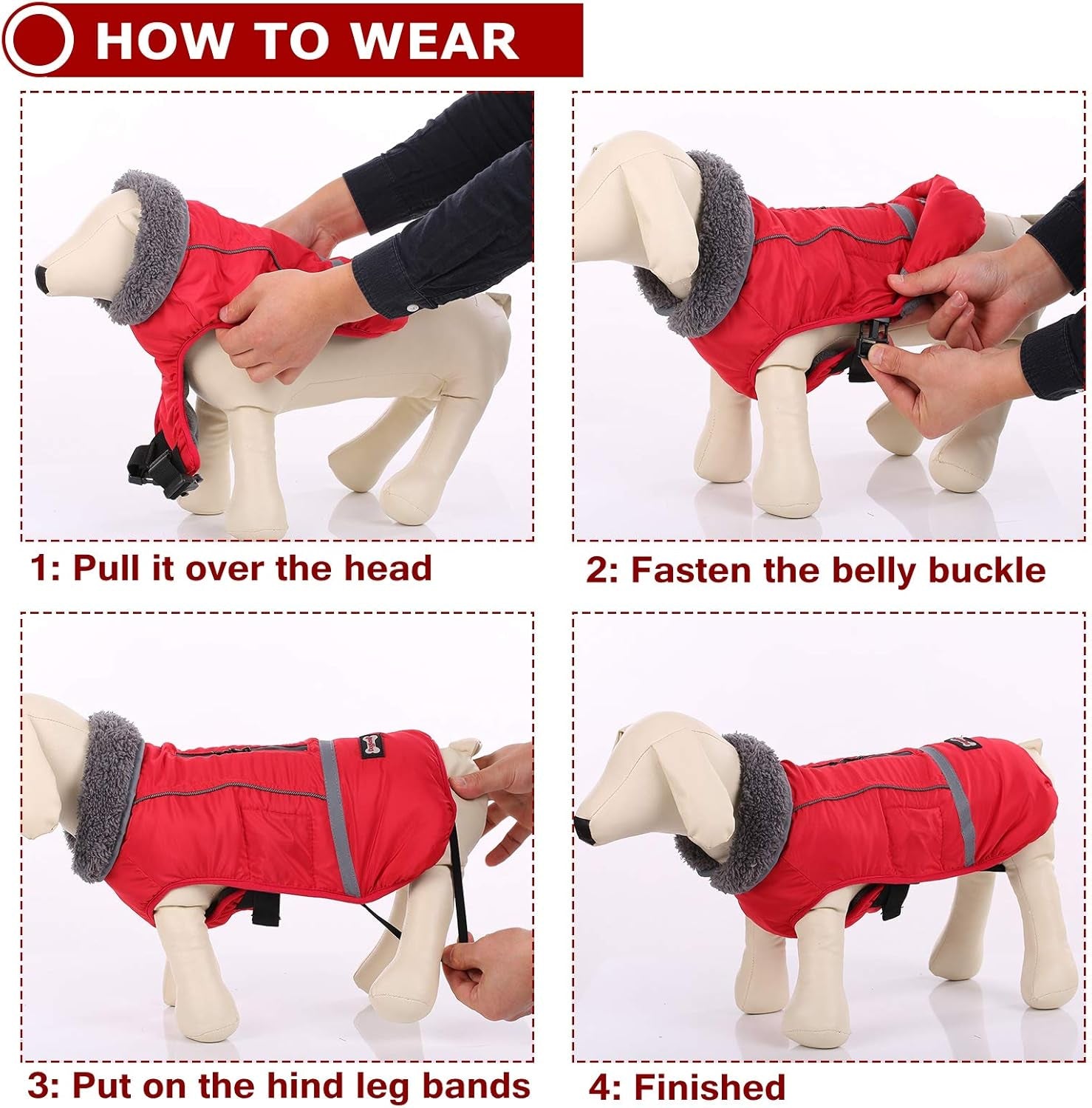 Warm Dog Coat Reflective Dog Jacket, Waterproof Dog Winter Coat Turtleneck Dog Clothes for Cold Weather, Thick Fleece Dog Snowsuit Christmas Dog Vest Pet Apparel for Small Medium Large Dogs 3XL