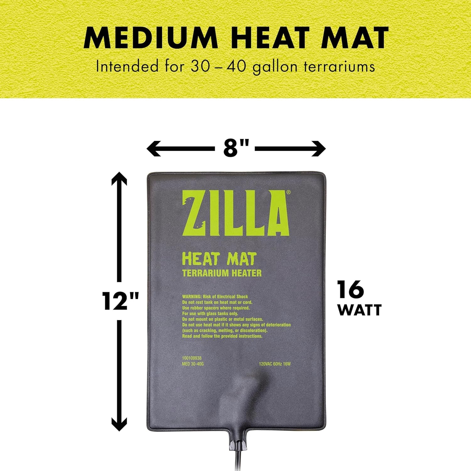 Heat Mat, Terrarium Heater for Reptiles, Snakes (Ball Pythons, Corn Snakes), Leopard Geckos, Tortoises, Amphibians and Arachnids, Medium, Fits 30-40 Gallon, 16 Watt