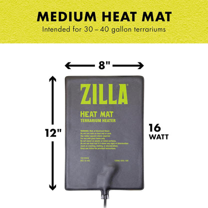 Heat Mat, Terrarium Heater for Reptiles, Snakes (Ball Pythons, Corn Snakes), Leopard Geckos, Tortoises, Amphibians and Arachnids, Medium, Fits 30-40 Gallon, 16 Watt