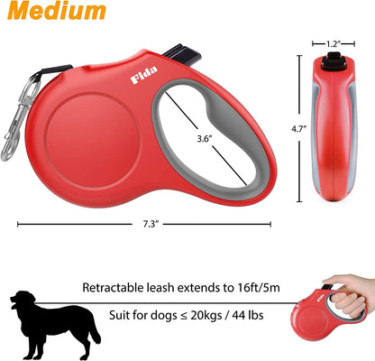 16 ft Retractable Dog Leash with Bag Dispenser (M, Red)