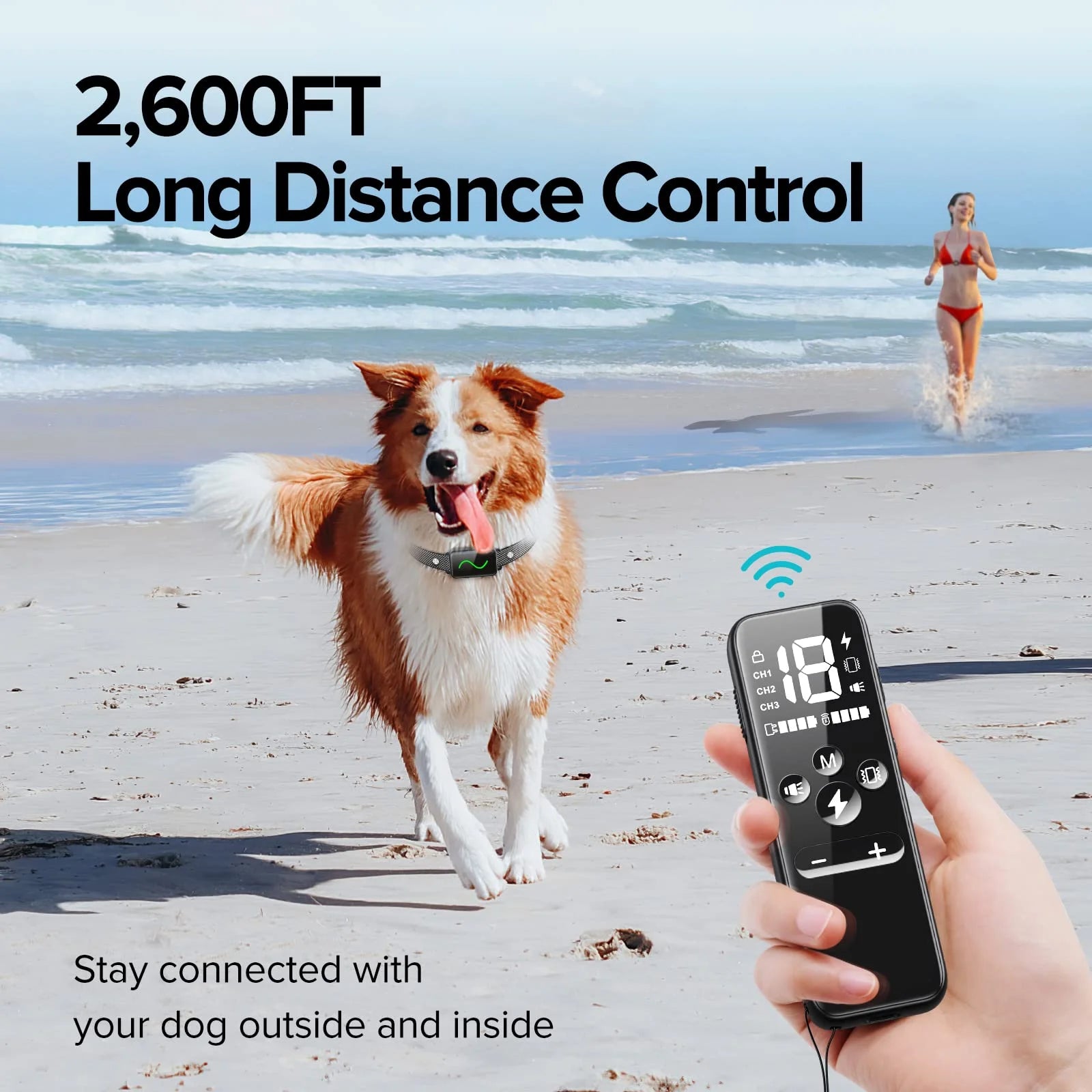 Dog Shock Collar, Dog Training Collar with Remote, IPX7 Waterproof with 3 Training Modes, Suitable for All Breeds