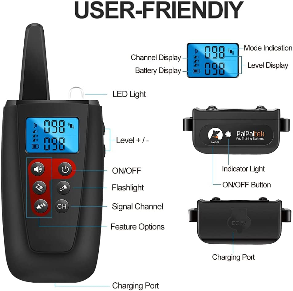No Shock Dog Training Collar, 3300Ft Range Vibrating Dog Collar, IPX7 Waterproof Dog Training Collar with Remote, Only Sound and Vibration Collar for Training Dogs