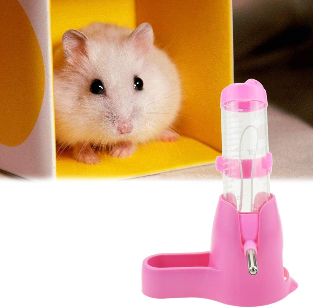 Hamster Water Bottle, Pet Dispenser for Cage with Base Hut Small Pet Nest Hamster Water Bottle Holder(Pink)